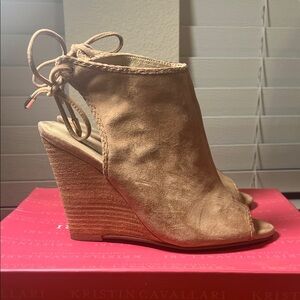 Tan Peep-Toe Ankle Boots